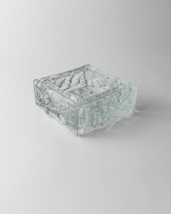 Large Vintage Murano glass ashtray - clear glass, textured, solid, ice structure - design Italy 1970s - gift idea, retro decoration elegant_Bottega Jacobs