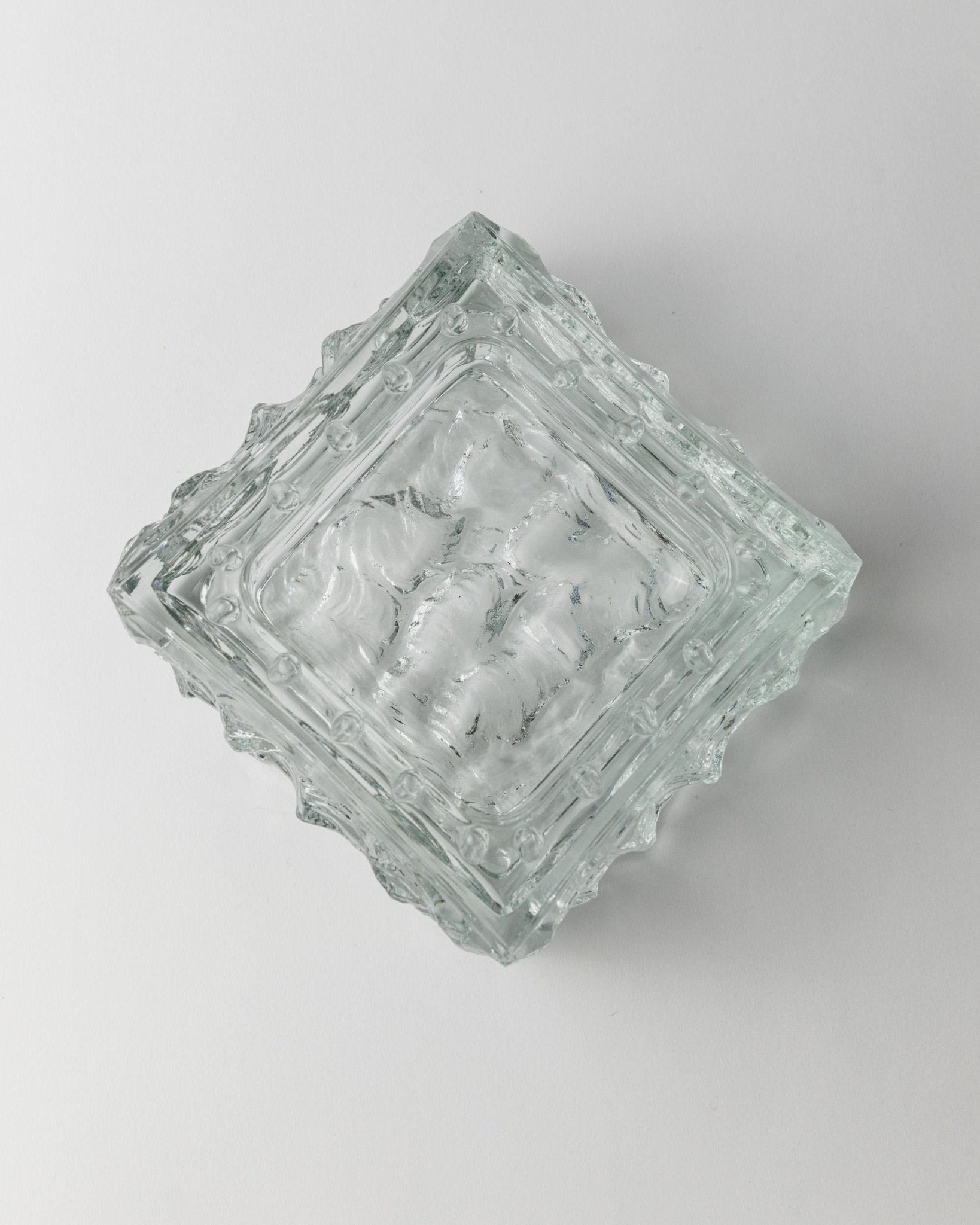 Large Vintage Murano glass ashtray - clear glass, textured, solid, ice structure - design Italy 1970s - gift idea, retro decoration elegant_Bottega Jacobs