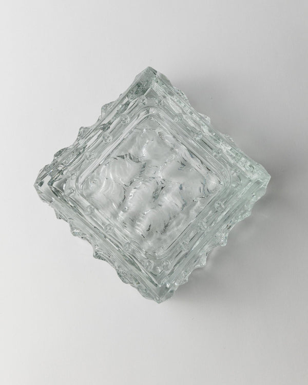 Large Vintage Murano glass ashtray - clear glass, textured, solid, ice structure - design Italy 1970s - gift idea, retro decoration elegant_Bottega Jacobs
