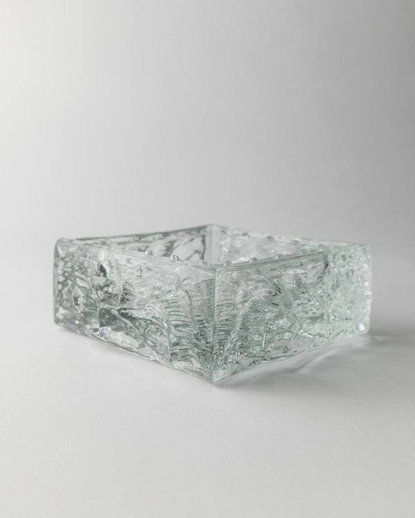 Large Vintage Murano glass ashtray - clear glass, textured, solid, ice structure - design Italy 1970s - gift idea, retro decoration elegant_Bottega Jacobs