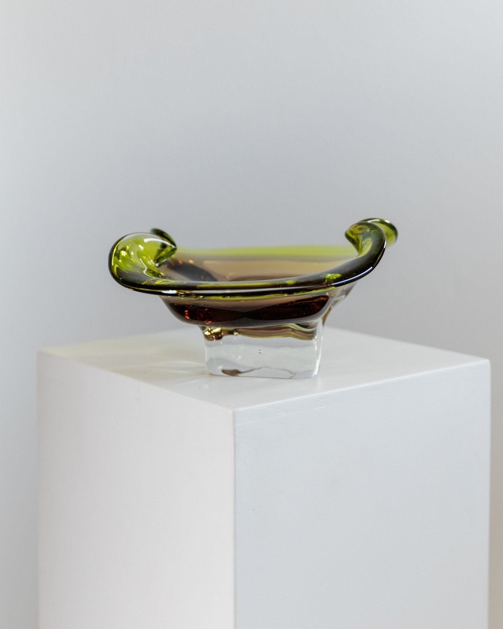Large vintage Murano glass bowl - green and brown - elegant mid - century design Italy 1970s - decorative glass art colourful, gift idea - Bottega Jacobs