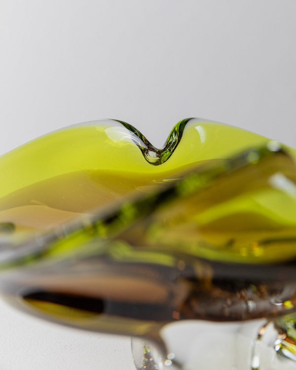 Large vintage Murano glass bowl - green and brown - elegant mid - century design Italy 1970s - decorative glass art colourful, gift idea - Bottega Jacobs