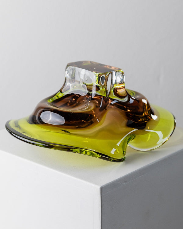 Large vintage Murano glass bowl - green and brown - elegant mid - century design Italy 1970s - decorative glass art colourful, gift idea - Bottega Jacobs