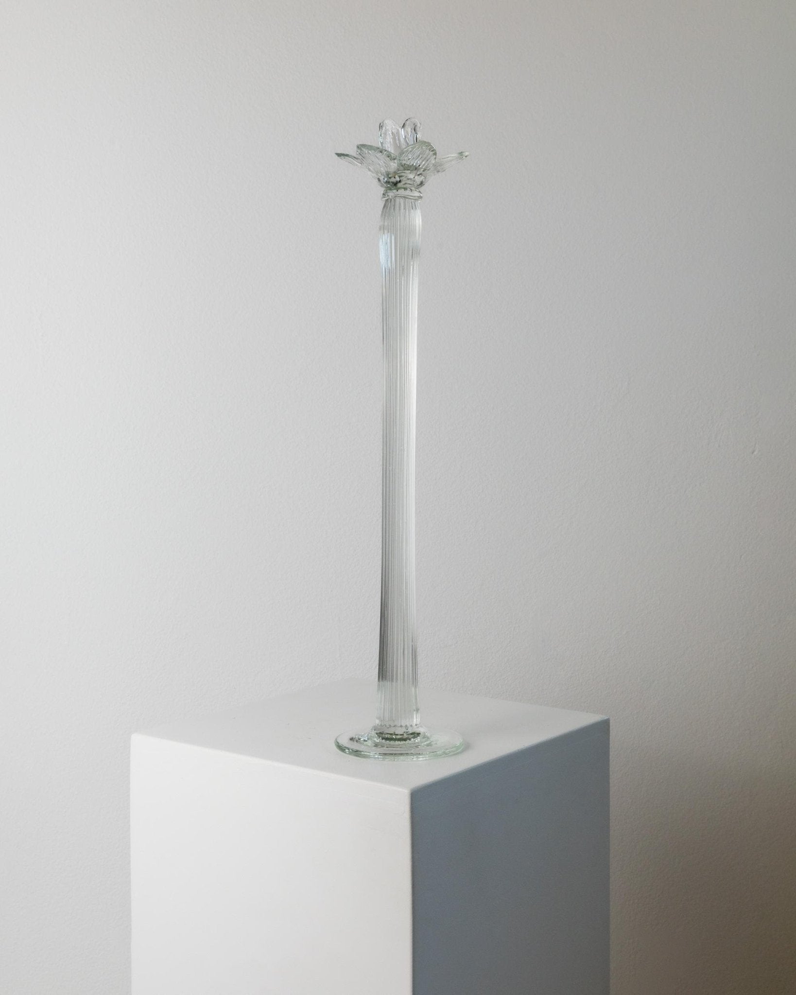 Large Vintage Murano Glass Candle Holder - Flower Head, Ribbed Clear Glass - Classic Shape Italy 1930s - Elegant Decoration, Gift Idea_Bottega Jacobs