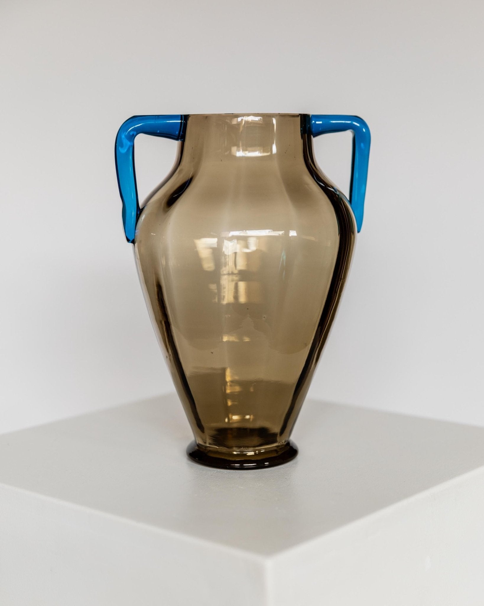 Large Vintage Murano Glass Vase - Amphora Shape, Amber and Bright Blue, Mid Century Design Italy 1960s - Gift Idea, Elegant Table Decoration_Bottega Jacobs