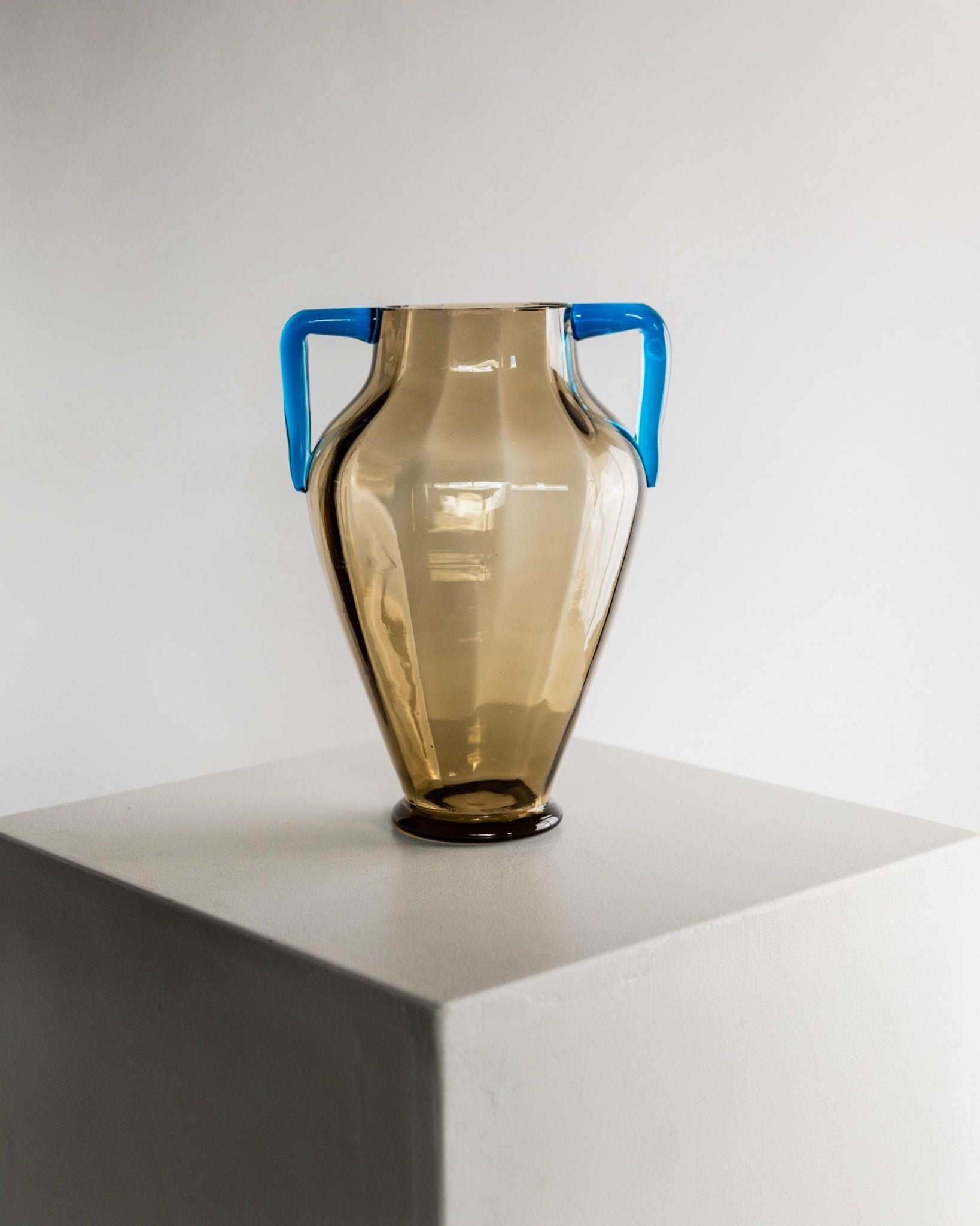 Large Vintage Murano Glass Vase - Amphora Shape, Amber and Bright Blue, Mid Century Design Italy 1960s - Gift Idea, Elegant Table Decoration_Bottega Jacobs