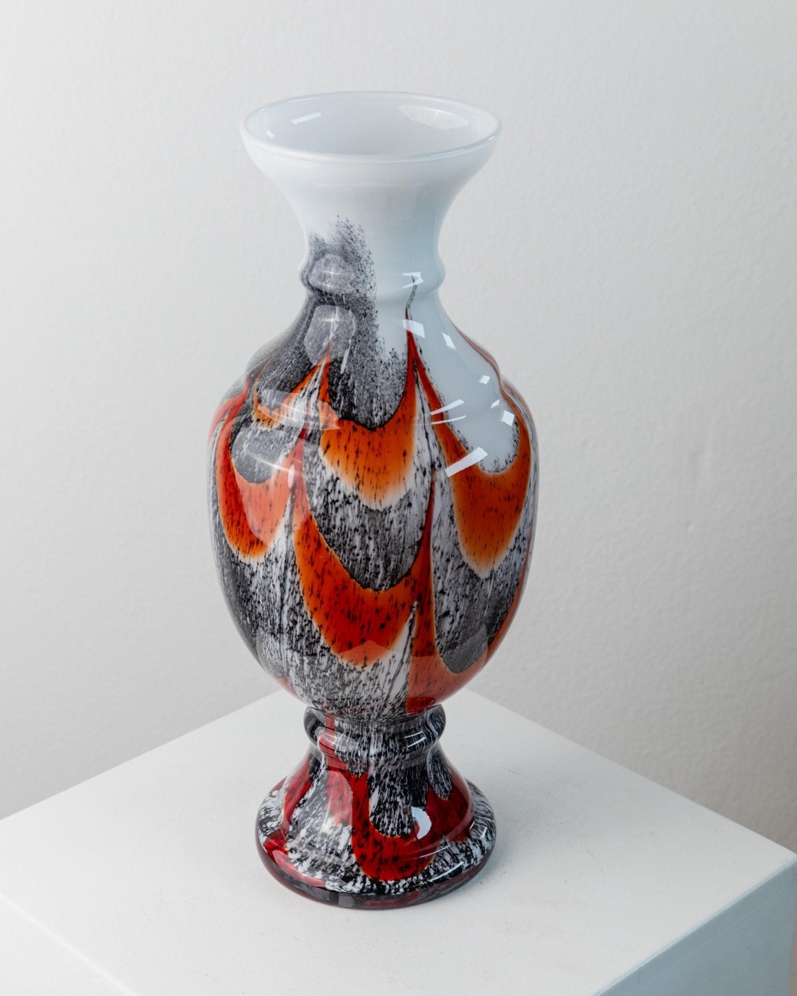 Large Vintage Murano Glass Vase by Carlo Moretti - Orange, white and black  - Retro Design Italy 70s -