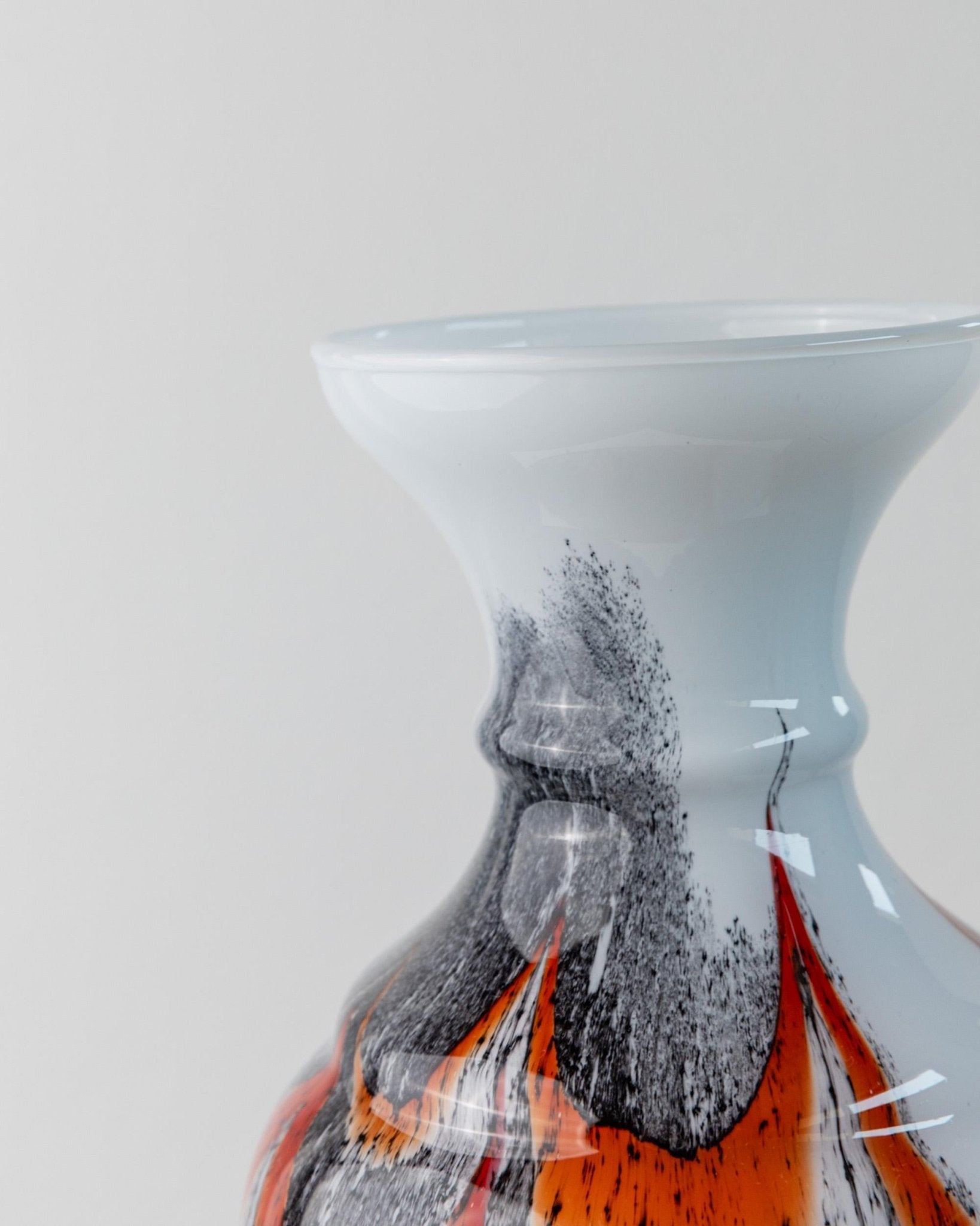 Large Vintage Murano Glass Vase by Carlo Moretti - Orange, white and black  - Retro Design Italy 70s -