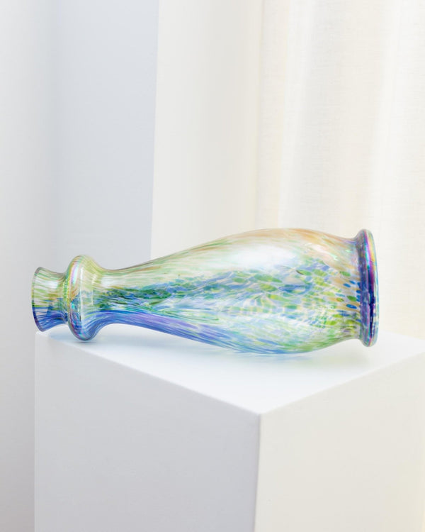 Large Vintage Murano Glass Vase - multicolored iridescent speckled Glass, pastel colored Glass Art Italy 1970s - table decoration, gift idea_Bottega Jacobs