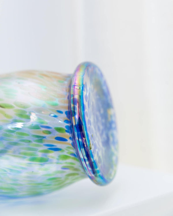 Large Vintage Murano Glass Vase - multicolored iridescent speckled Glass, pastel colored Glass Art Italy 1970s - table decoration, gift idea_Bottega Jacobs