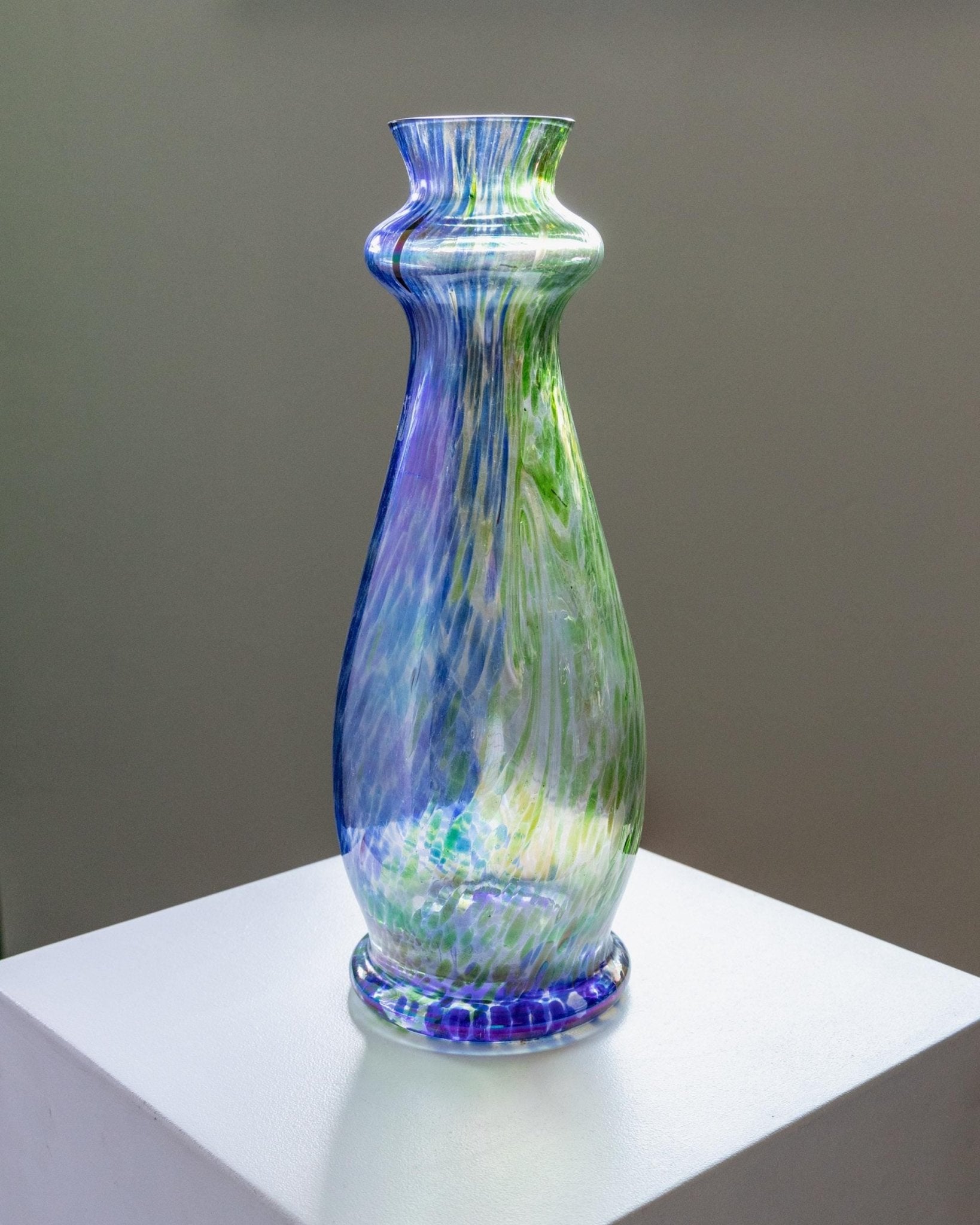 Large Vintage Murano Glass Vase - multicolored iridescent speckled Glass, pastel colored Glass Art Italy 1970s - table decoration, gift idea_Bottega Jacobs