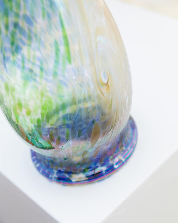 Large Vintage Murano Glass Vase - multicolored iridescent speckled Glass, pastel colored Glass Art Italy 1970s - table decoration, gift idea_Bottega Jacobs
