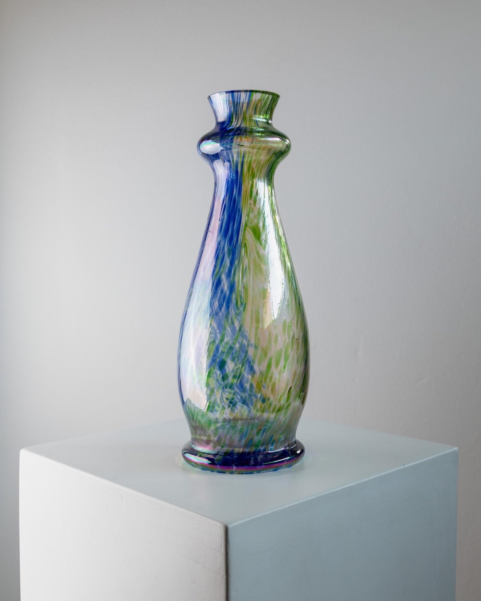 Large Vintage Murano Glass Vase - multicolored iridescent speckled Glass, pastel colored Glass Art Italy 1970s - table decoration, gift idea_Bottega Jacobs