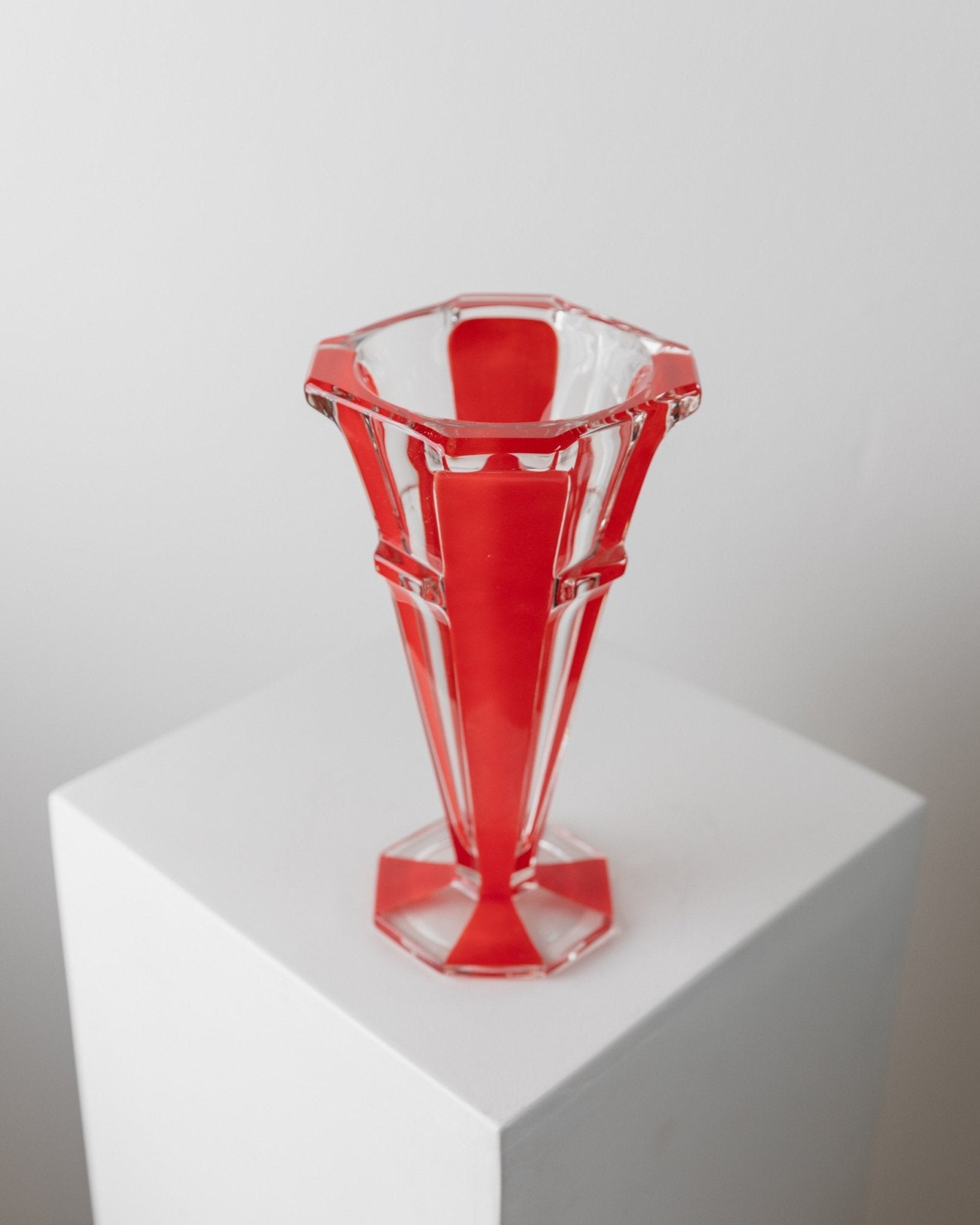 Large vintage Murano glass vase - red striped, Art Deco design Italy 1970s - flower vase, elegant retro decoration, noble gift idea - Bottega Jacobs