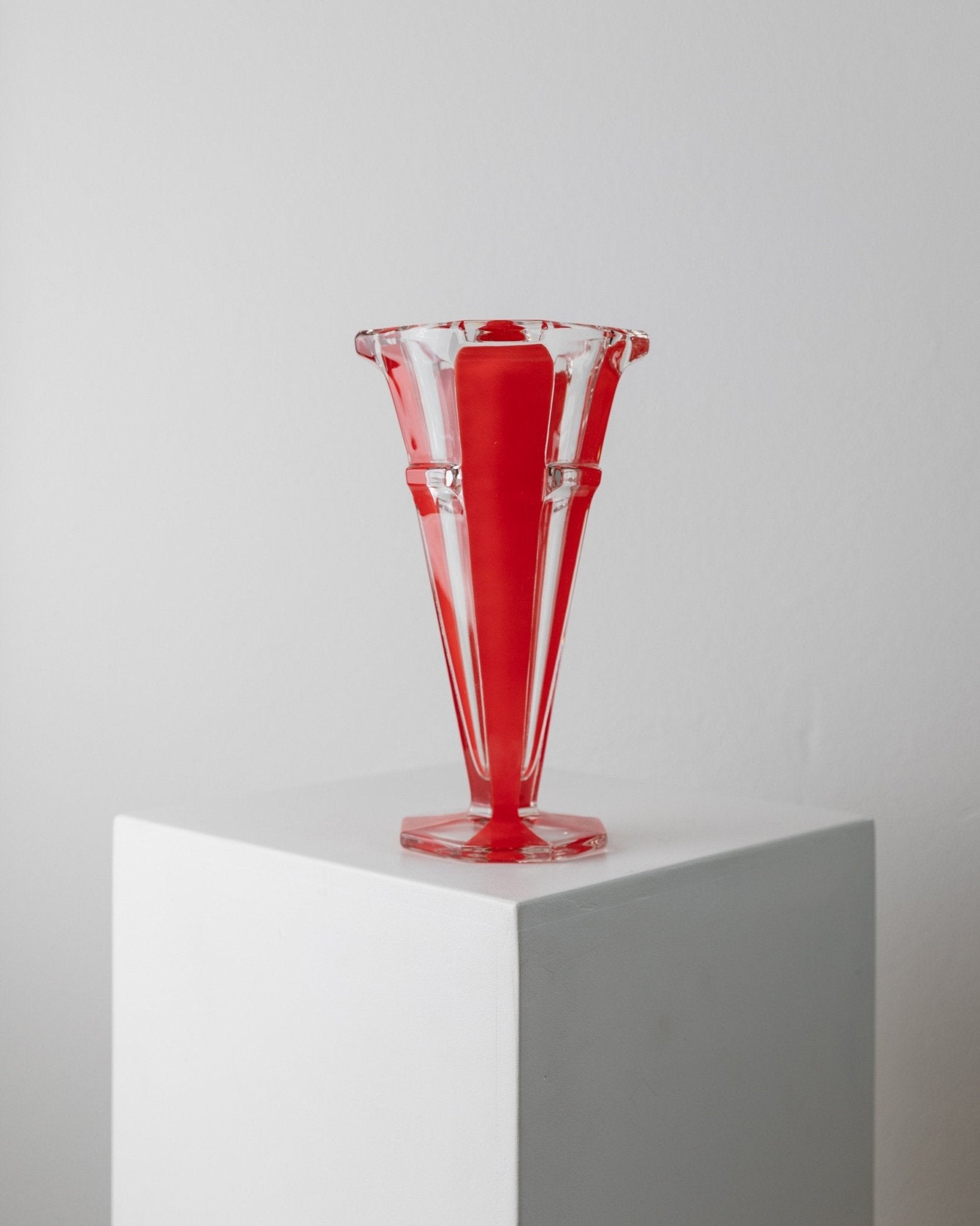 Large vintage Murano glass vase - red striped, Art Deco design Italy 1970s - flower vase, elegant retro decoration, noble gift idea - Bottega Jacobs