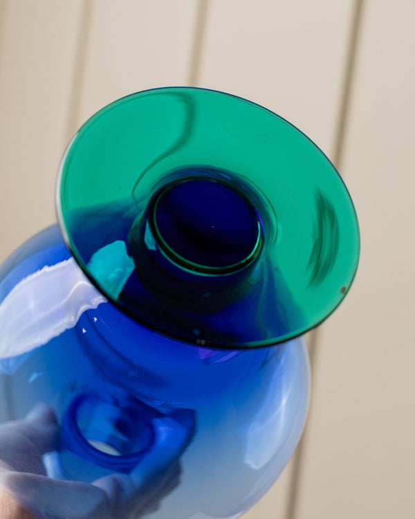 Murano glass vase, decanter, carafe - green blue with glass stopper - Mid Century Design Italy 1970s - Bottega Jacobs