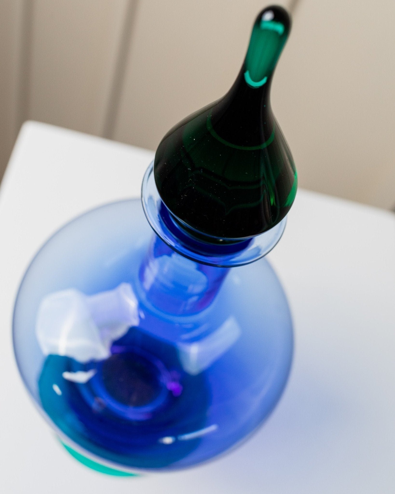 Murano glass vase, decanter, carafe - green blue with glass stopper - Mid Century Design Italy 1970s - Bottega Jacobs