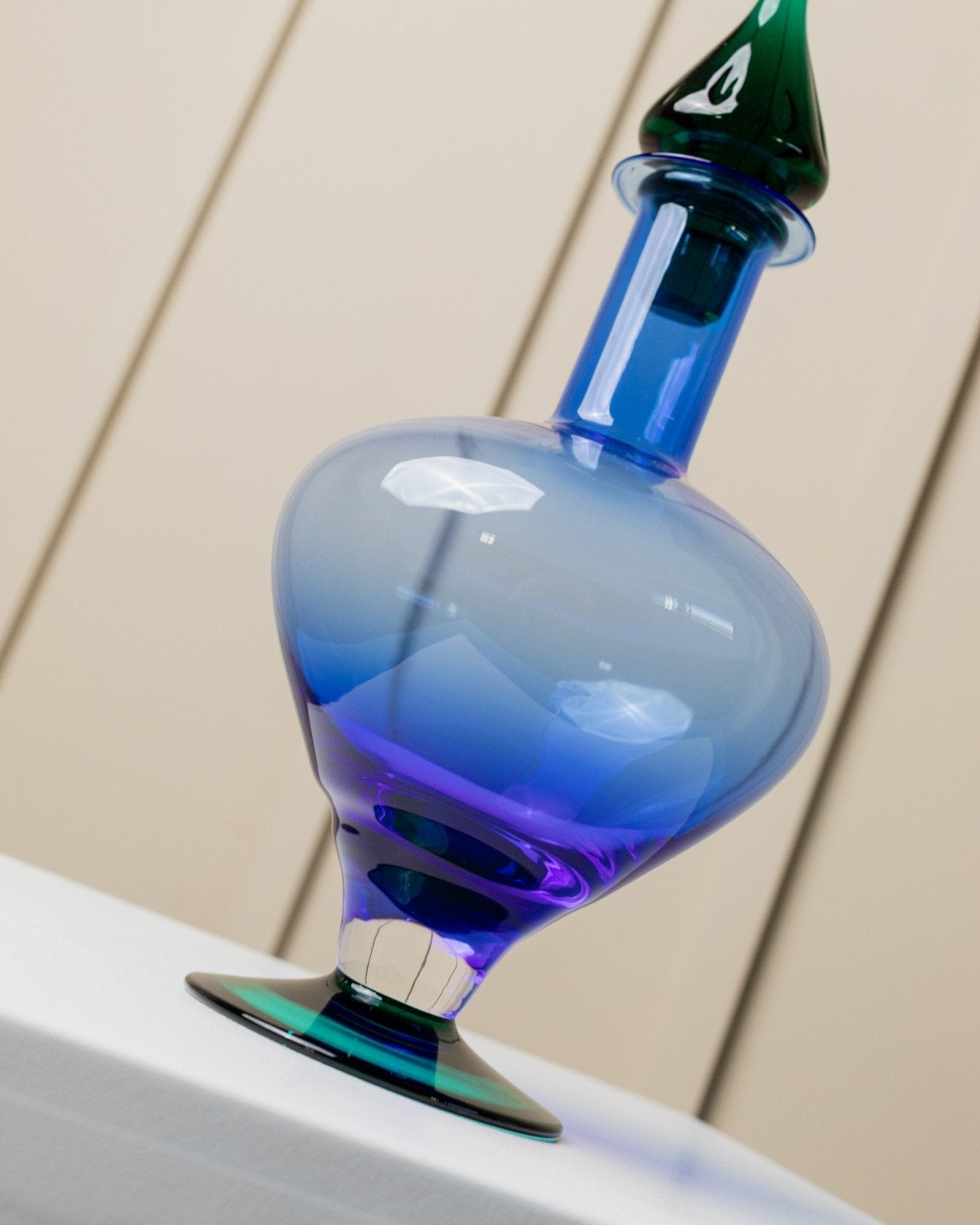 Murano glass vase, decanter, carafe - green blue with glass stopper - Mid Century Design Italy 1970s - Bottega Jacobs