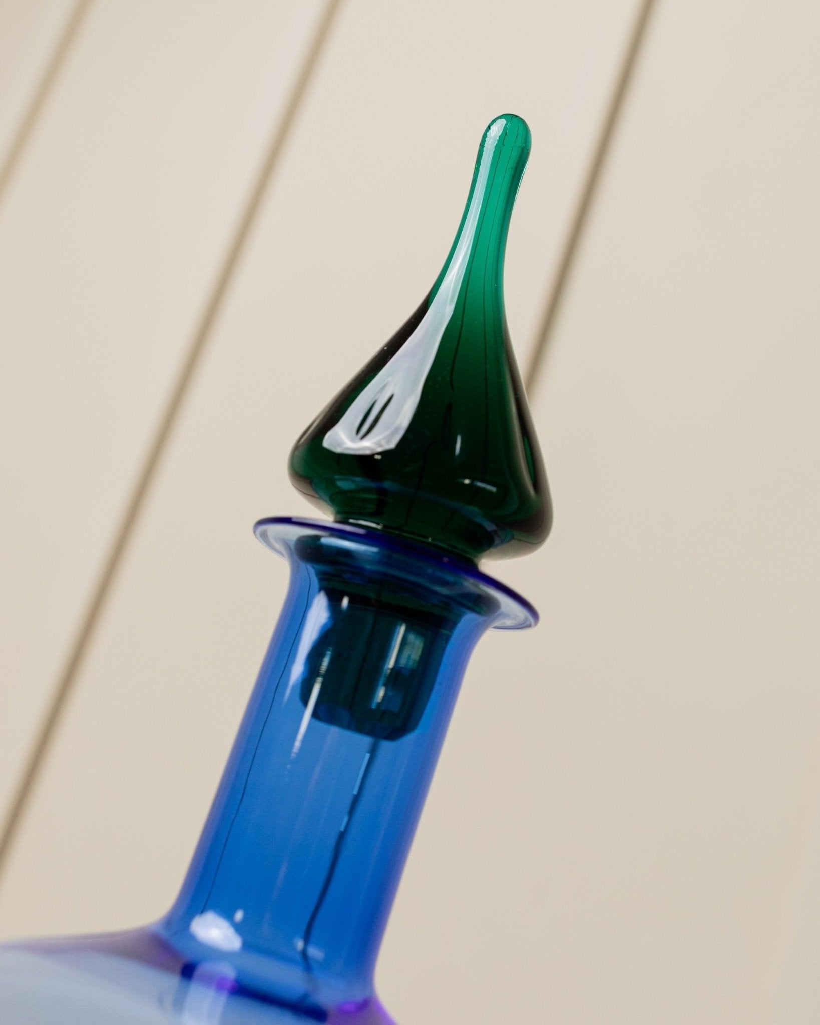 Murano glass vase, decanter, carafe - green blue with glass stopper - Mid Century Design Italy 1970s - Bottega Jacobs