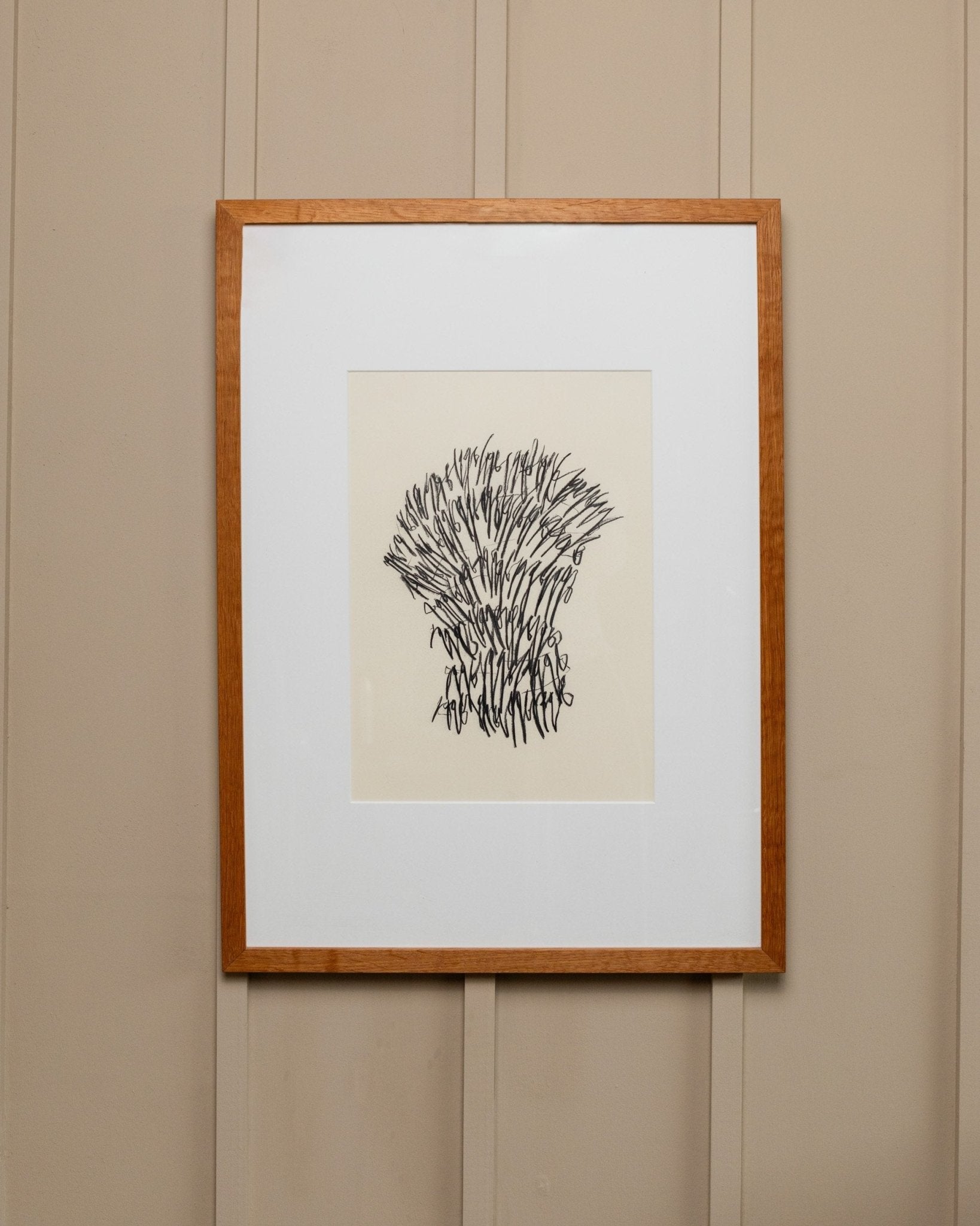 Original drawing by Paul Wilhelm Jacobs 2019 - Abstract motif in wooden frame - Vintage artwork, charcoal on paper, gift idea art - Bottega Jacobs