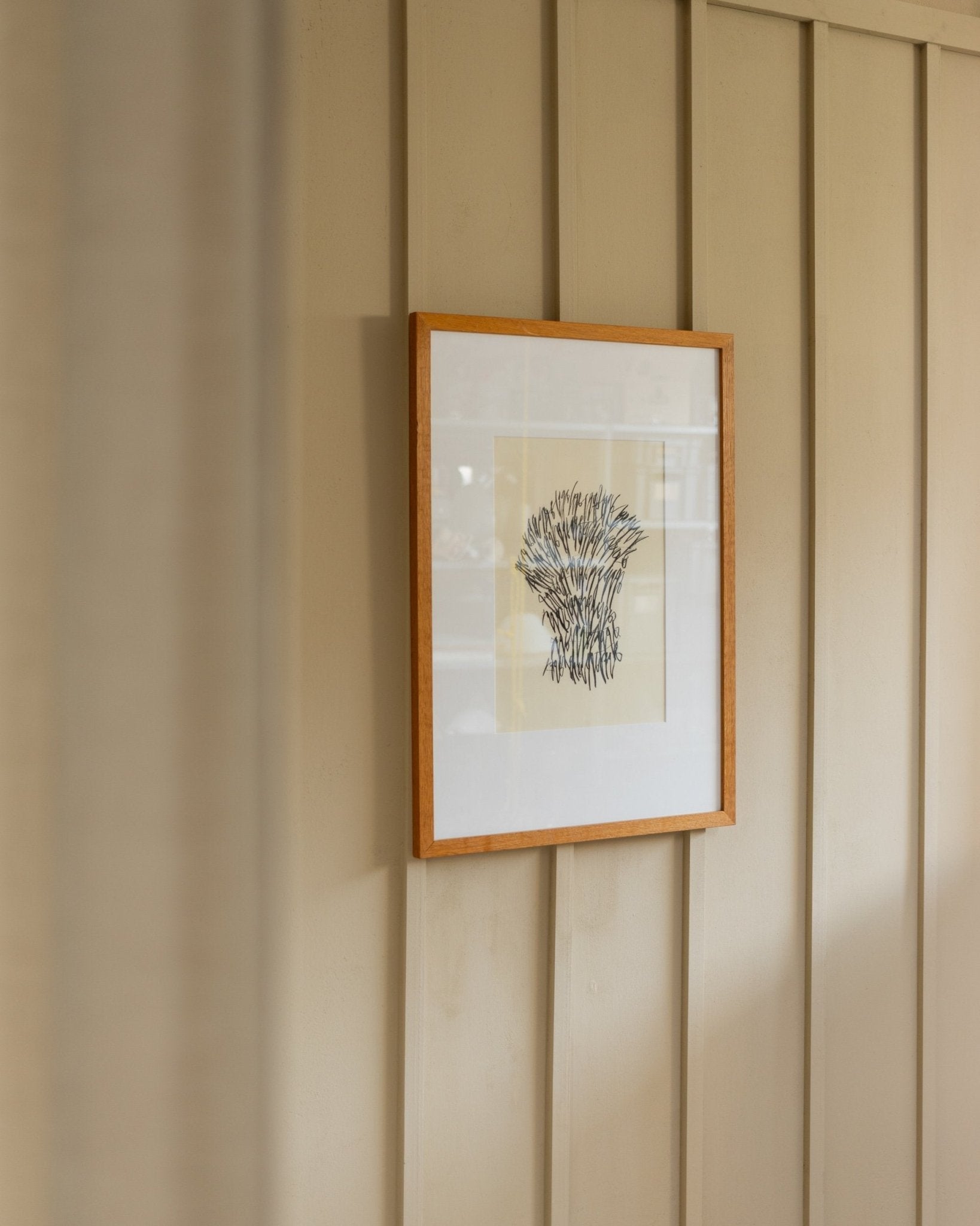 Original drawing by Paul Wilhelm Jacobs 2019 - Abstract motif in wooden frame - Vintage artwork, charcoal on paper, gift idea art - Bottega Jacobs