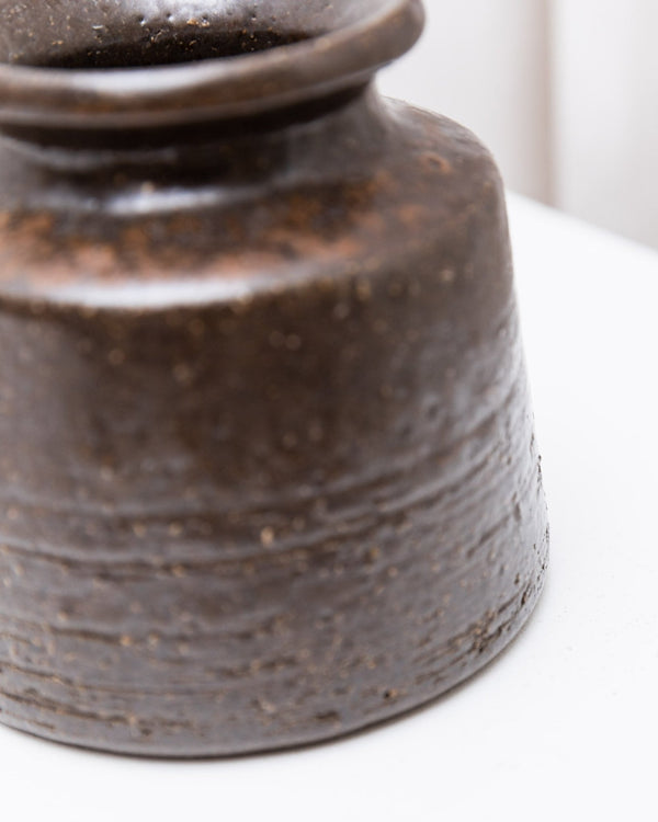 Rudi Stahl Studio ceramic vase - organic shape in dark brown - fireclay stoneware - Mid Century 1960s - Bottega Jacobs