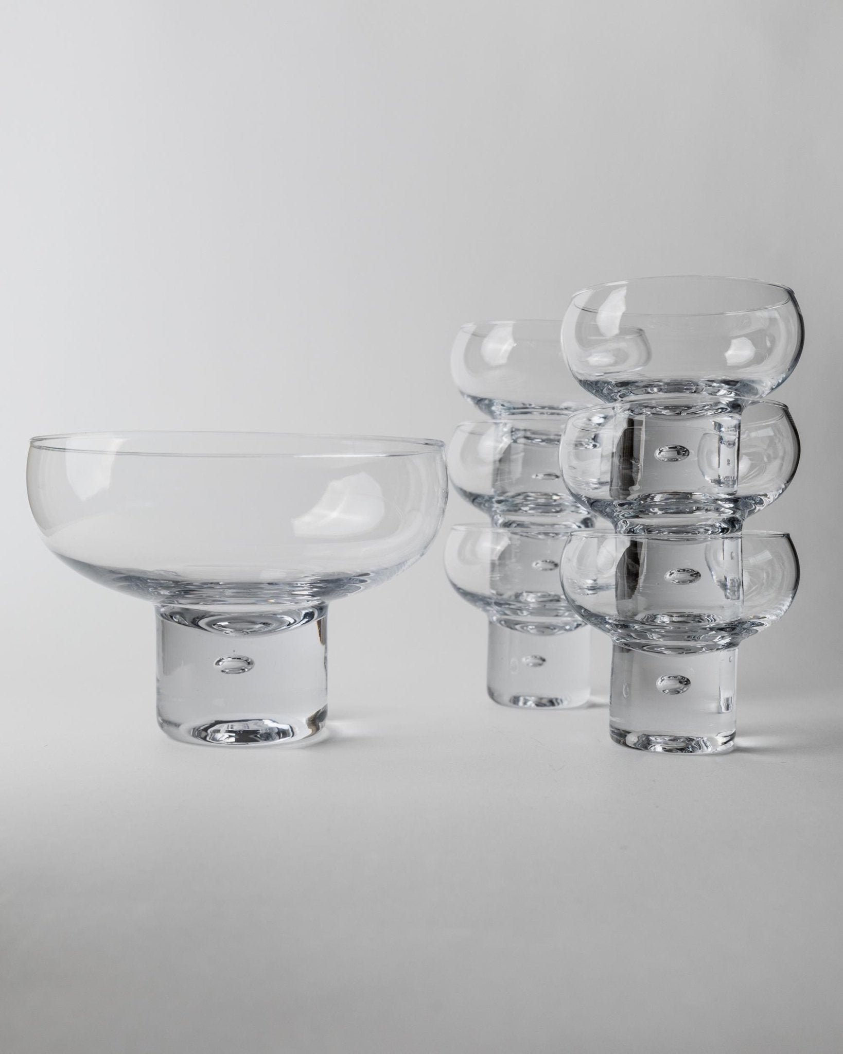 Set 6 Vintage Drinking Glasses and 1 Bowl - by Vicke Lindstrand for Kosta Boda Italy 1960s - Champagne Glasses, Dessert Bowls, Gift Idea_Bottega Jacobs