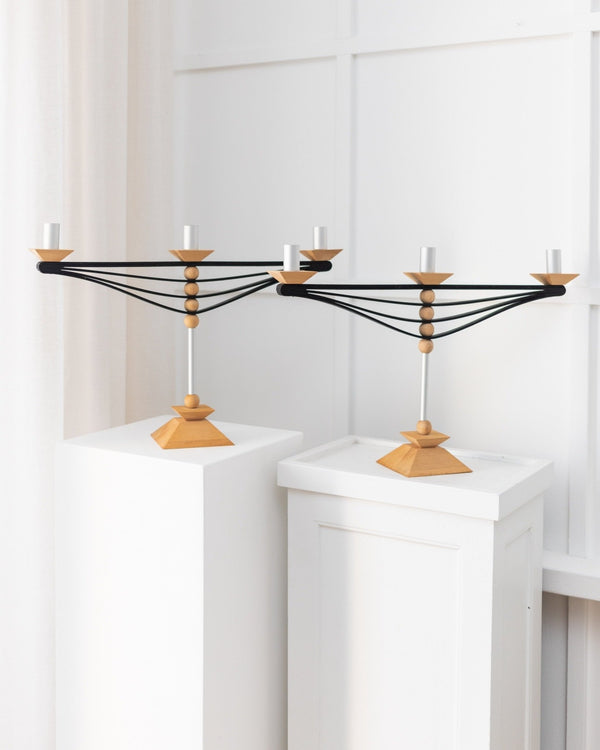 Set of 2 candle holders made of wood and aluminum - Prototypes - Made in Italy - 1970s - Bottega Jacobs