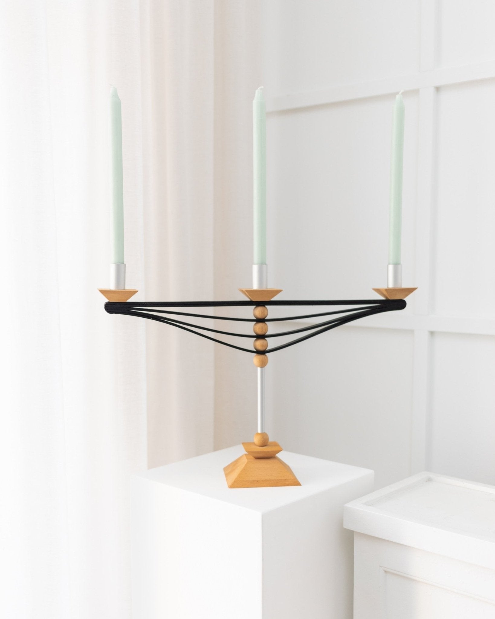 Set of 2 candle holders made of wood and aluminum - Prototypes - Made in Italy - 1970s - Bottega Jacobs