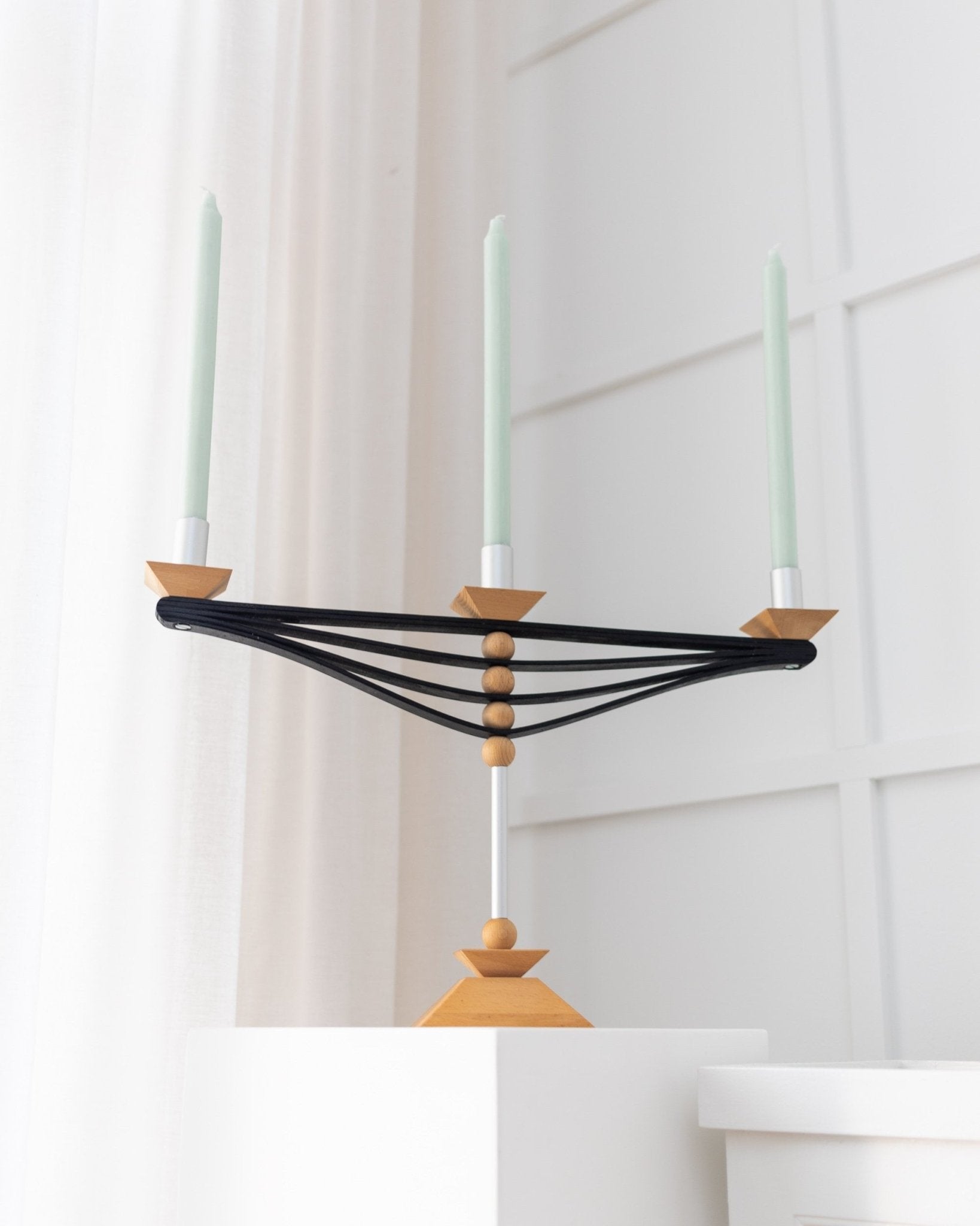 Set of 2 candle holders made of wood and aluminum - Prototypes - Made in Italy - 1970s - Bottega Jacobs