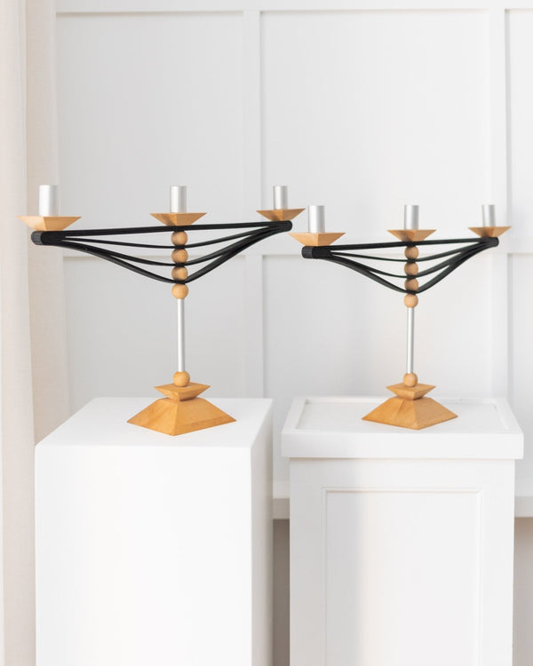 Set of 2 candle holders made of wood and aluminum - Prototypes - Made in Italy - 1970s - Bottega Jacobs