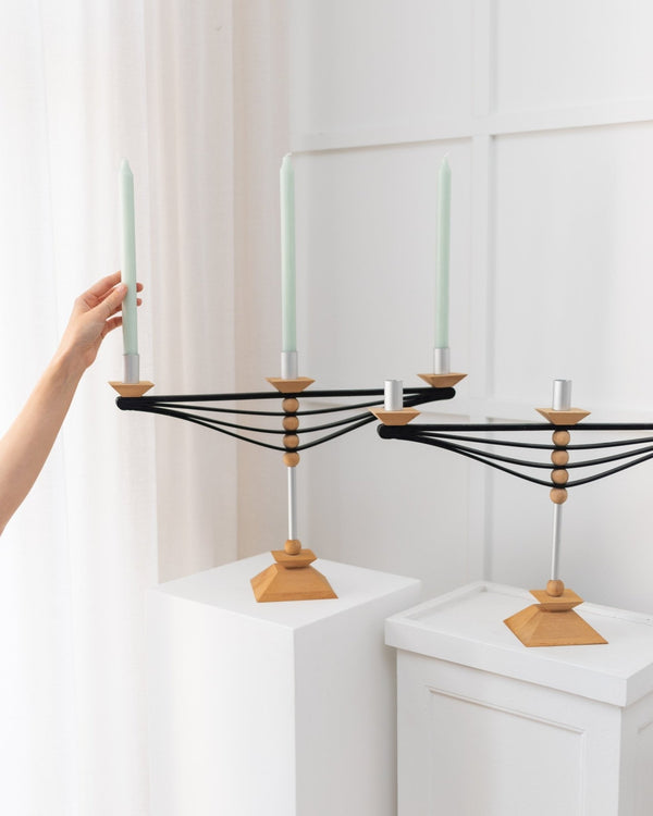 Set of 2 candle holders made of wood and aluminum - Prototypes - Made in Italy - 1970s - Bottega Jacobs