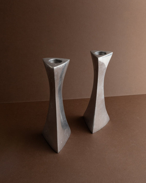 Set of 2 candleholders - aluminum - Postmodern Memphis Style - 1980s_Bottega Jacobs