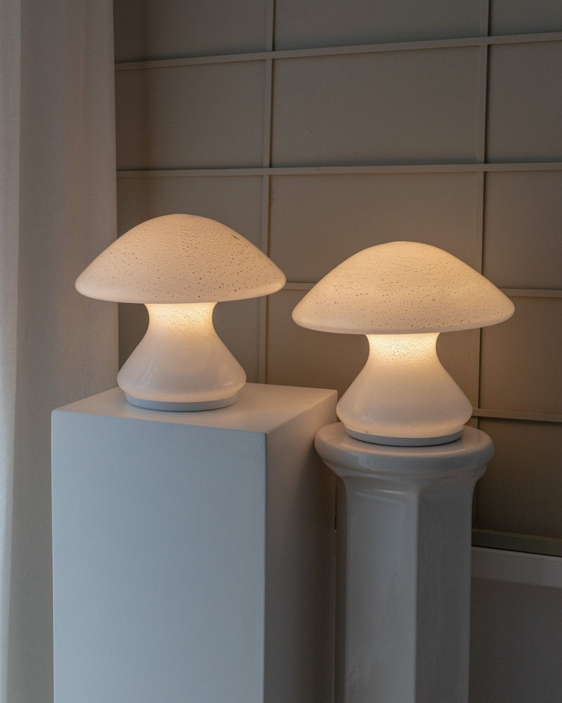 Set of 2 Mushroom table lamps with silver Details - Murano glass vintage - Space Age Design - 1970s - Bottega Jacobs