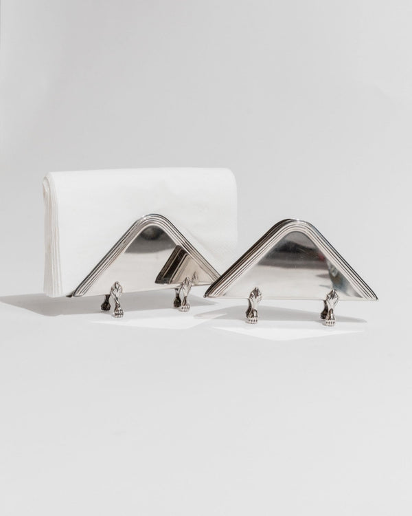 Set of 2 Triangular Napkin Holders, Silverplated - Timeless Design with Small Paw Details Italy 1970s - Noble Table Decor, Elegant Gift Idea_Bottega Jacobs