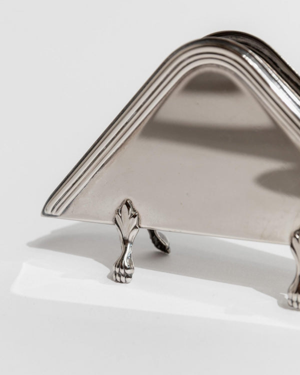 Set of 2 Triangular Napkin Holders, Silverplated - Timeless Design with Small Paw Details Italy 1970s - Noble Table Decor, Elegant Gift Idea_Bottega Jacobs