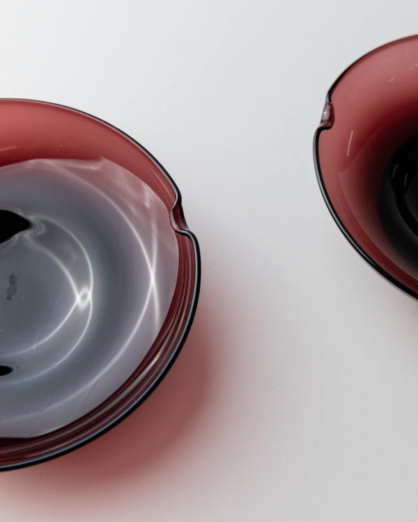 Set of 2 vintage Murano glass ashtrays - blackberry, dark red, mid - century design Italy 1970s - elegant gift idea, retro decoration - Bottega Jacobs