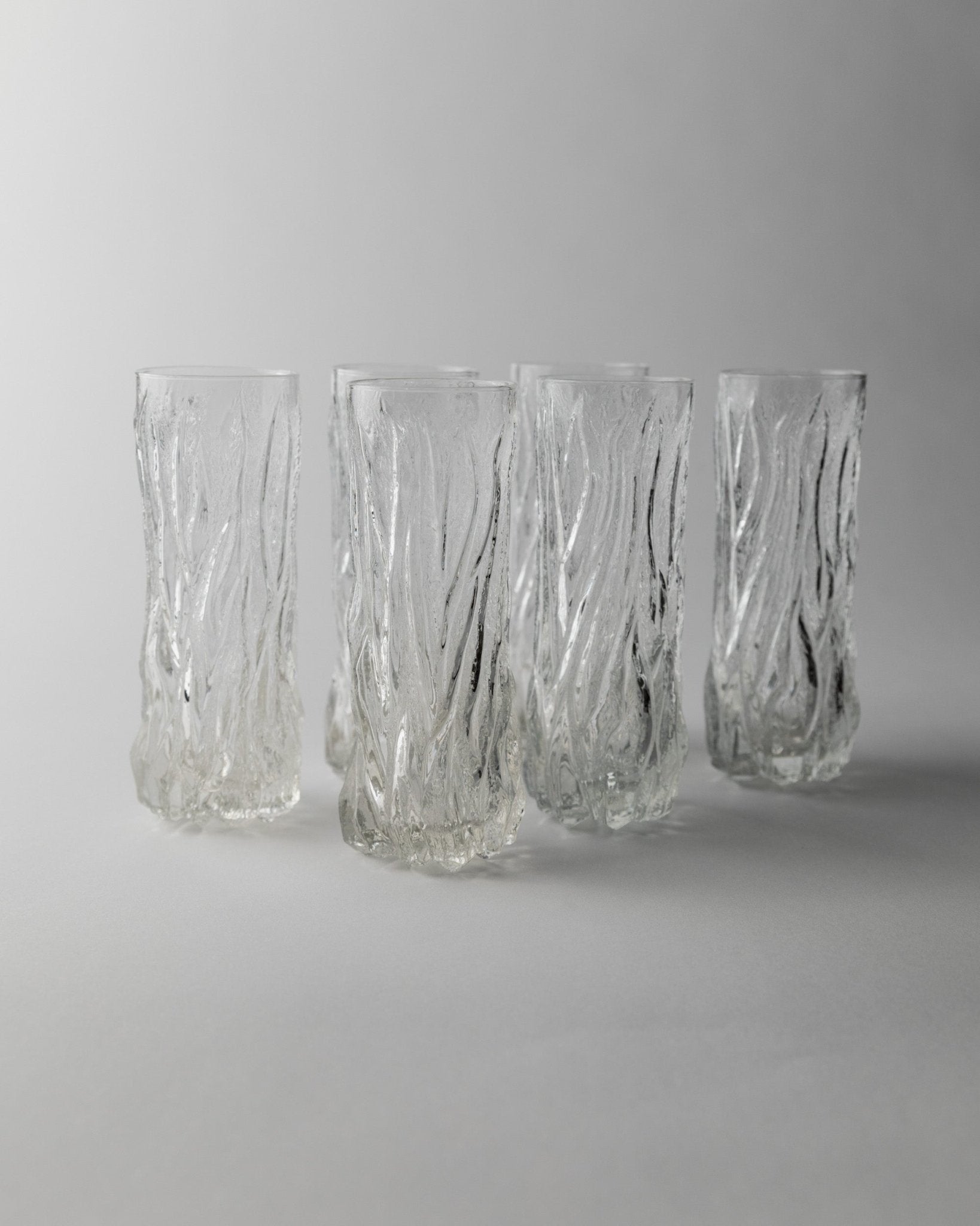 Set of 6 Vintage Drinking Glasses - Bark Texture, Clear Glass, Timeless Design Italy 1970s - Elegant Cocktail Glasses, Gift Idea_Bottega Jacobs