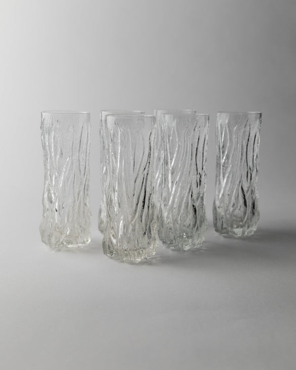 Set of 6 Vintage Drinking Glasses - Bark Texture, Clear Glass, Timeless Design Italy 1970s - Elegant Cocktail Glasses, Gift Idea_Bottega Jacobs