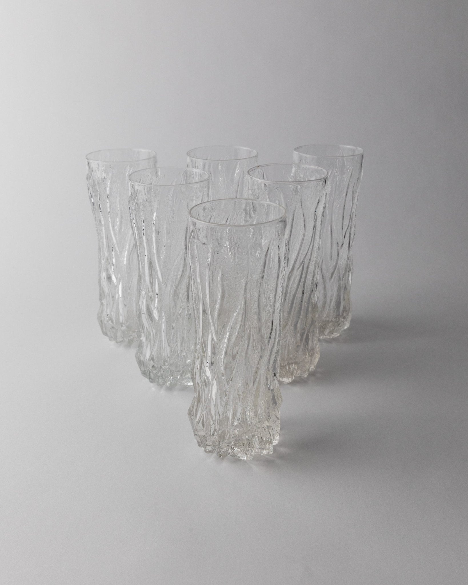 Set of 6 Vintage Drinking Glasses - Bark Texture, Clear Glass, Timeless Design Italy 1970s - Elegant Cocktail Glasses, Gift Idea_Bottega Jacobs