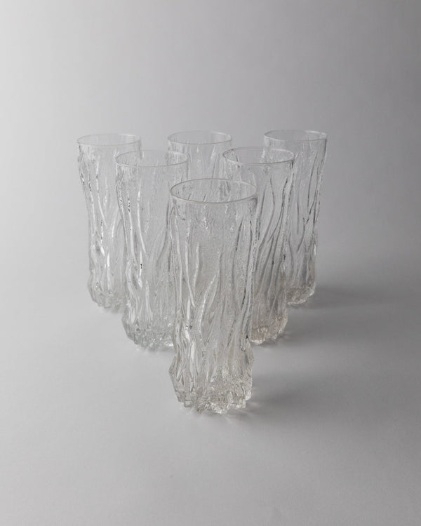 Set of 6 Vintage Drinking Glasses - Bark Texture, Clear Glass, Timeless Design Italy 1970s - Elegant Cocktail Glasses, Gift Idea_Bottega Jacobs