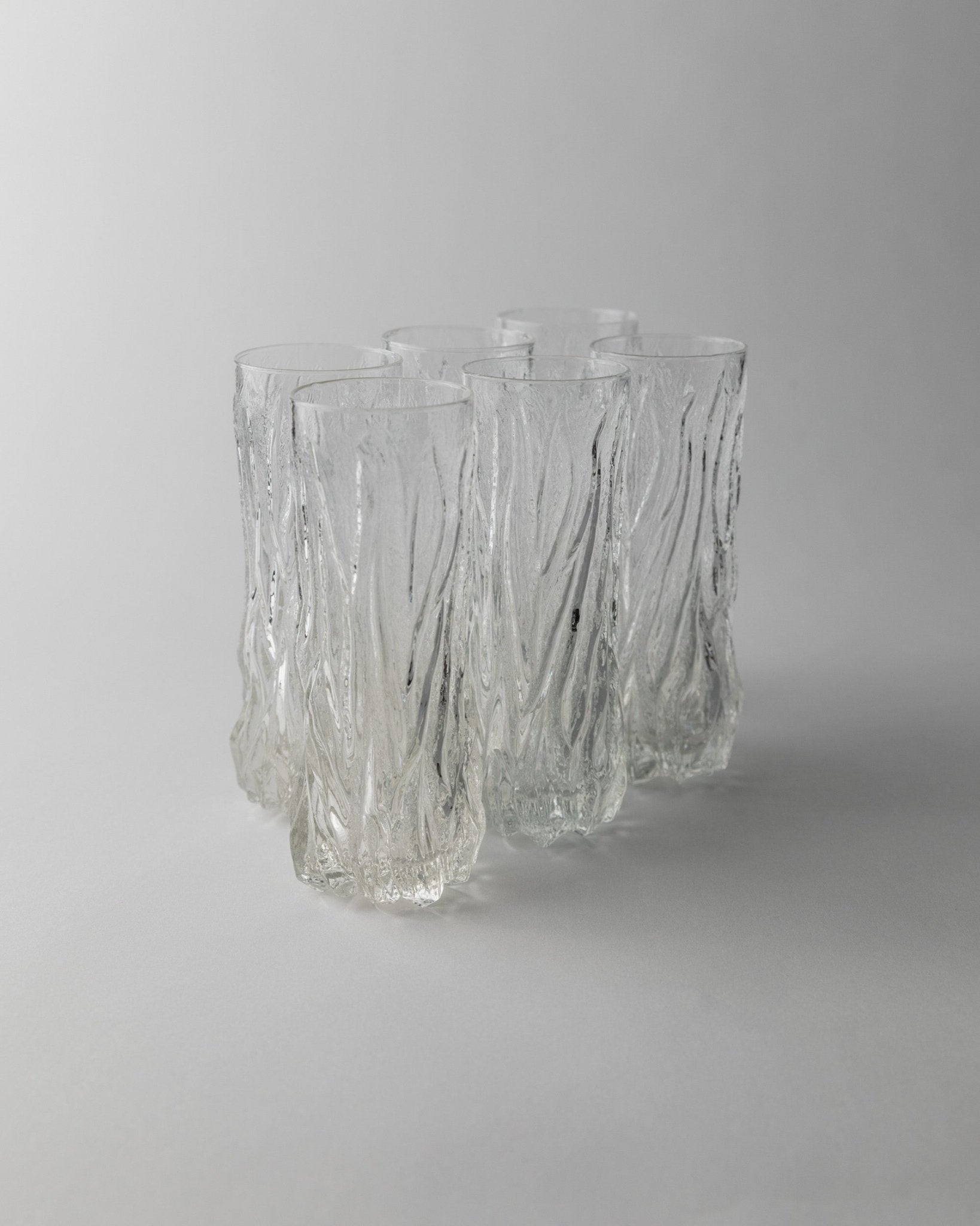 Set of 6 Vintage Drinking Glasses - Bark Texture, Clear Glass, Timeless Design Italy 1970s - Elegant Cocktail Glasses, Gift Idea_Bottega Jacobs