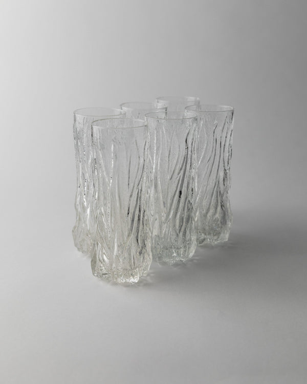 Set of 6 Vintage Drinking Glasses - Bark Texture, Clear Glass, Timeless Design Italy 1970s - Elegant Cocktail Glasses, Gift Idea_Bottega Jacobs