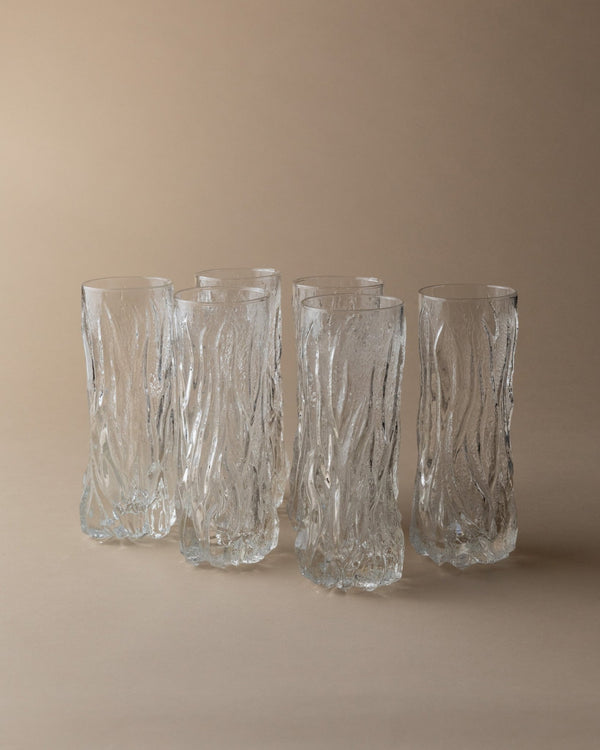 Set of 6 Vintage Drinking Glasses - Bark Texture, Clear Glass, Timeless Design Italy 1970s - Elegant Cocktail Glasses, Gift Idea_Bottega Jacobs