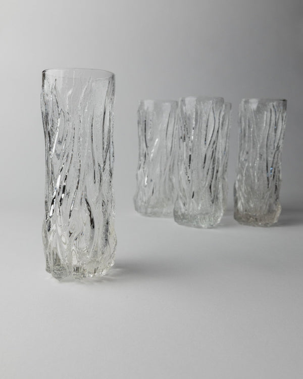 Set of 6 Vintage Drinking Glasses - Bark Texture, Clear Glass, Timeless Design Italy 1970s - Elegant Cocktail Glasses, Gift Idea_Bottega Jacobs