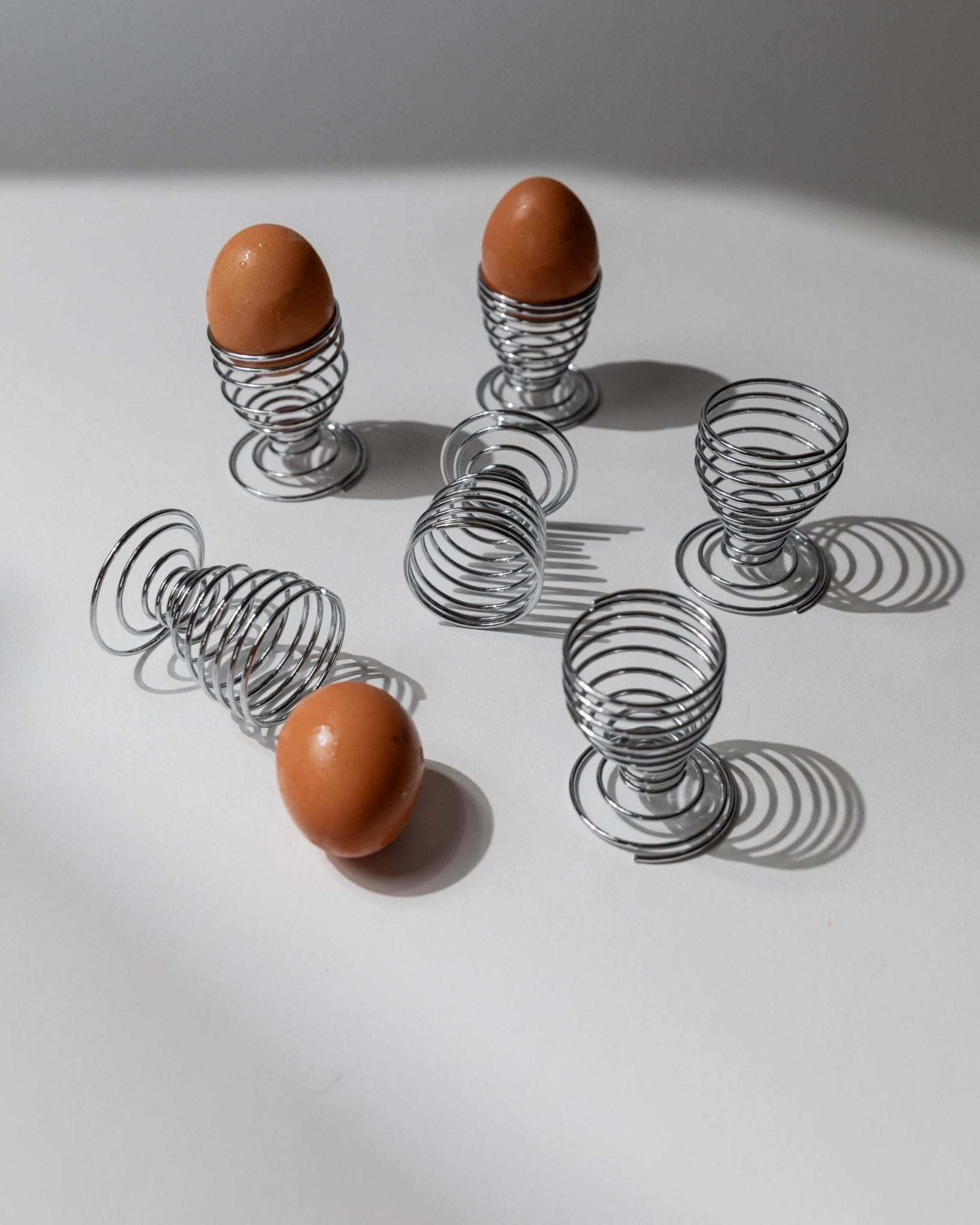Set of 6 Vintage Egg Cups - Spiral made of Chrome Metal Timeless Space Age Design Italy 1970s - Gift Idea Retro, Elegant Table Decoration_Bottega Jacobs