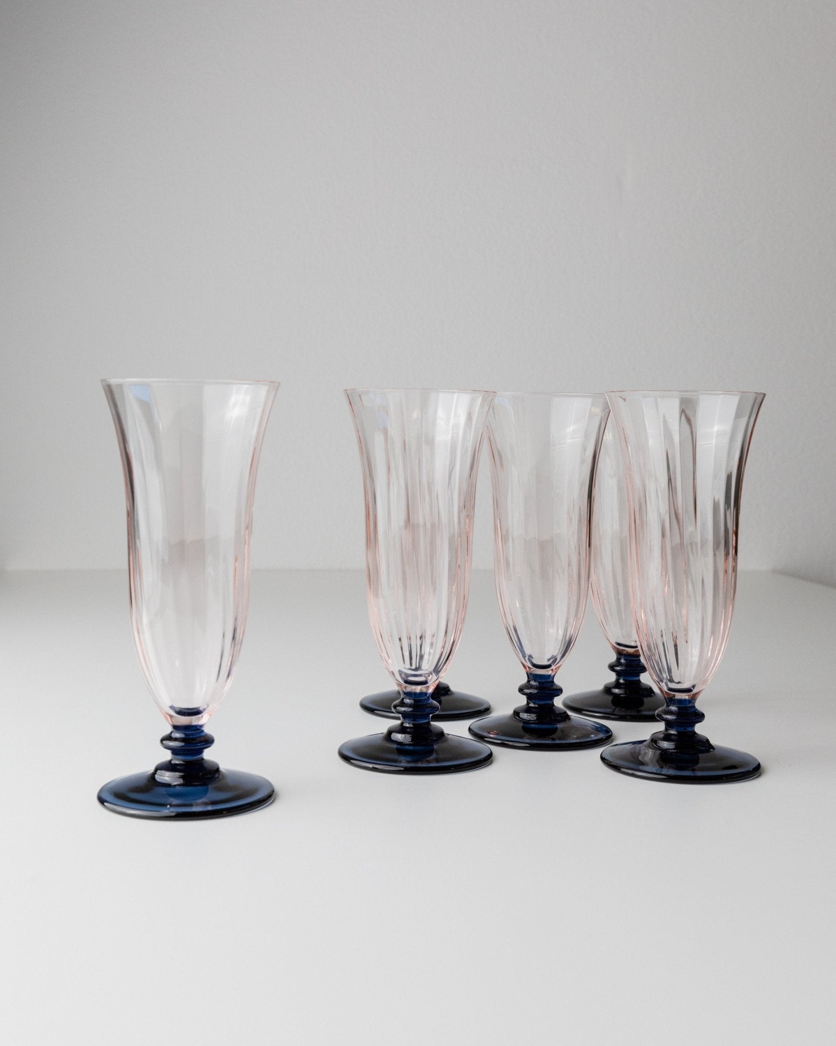 Set of 6 vintage Murano glass drinking glasses - Mid Century Design Italy 70s - pink blue champagne glasses - retro cocktail glass, gift - Bottega Jacobs