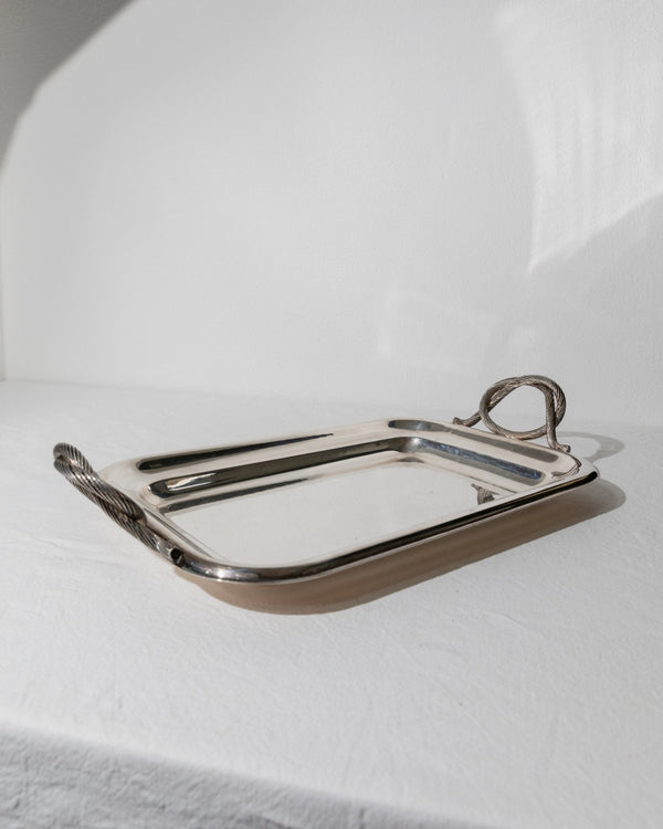 Silverplated Vintage Tray - Serving platter Italy 1960s - Classic design, fluted handles, wedding table decoration silver, elegant - Bottega Jacobs