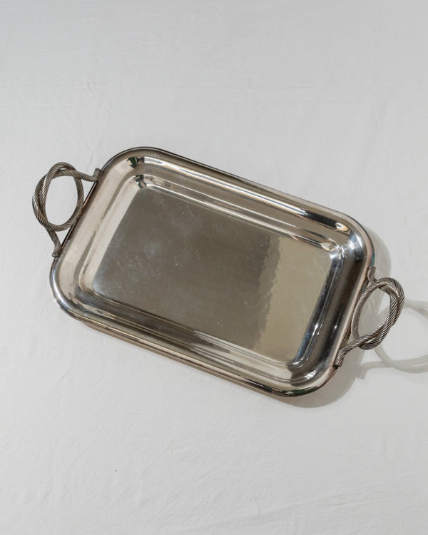 Silverplated Vintage Tray - Serving platter Italy 1960s - Classic design, fluted handles, wedding table decoration silver, elegant - Bottega Jacobs
