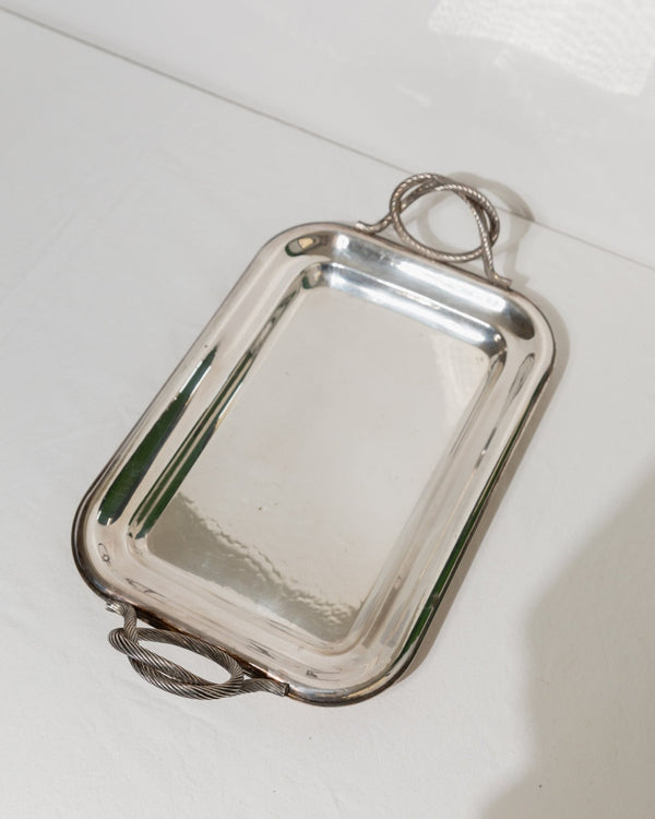 Silverplated Vintage Tray - Serving platter Italy 1960s - Classic design, fluted handles, wedding table decoration silver, elegant - Bottega Jacobs